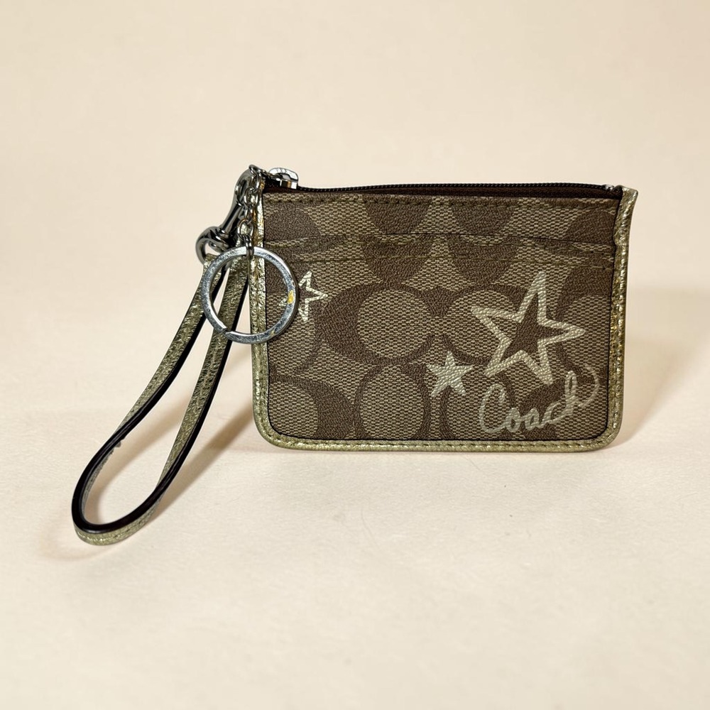 Coach Madison Metallic Leather Wristlet Pewter Bronze Pleated Silver Hardware